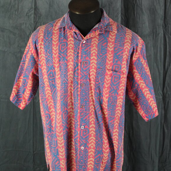 Vintage Button Down shirt - Neon Stripe Tribal Pattern - Men's Extra-Large - Picture 5 of 10